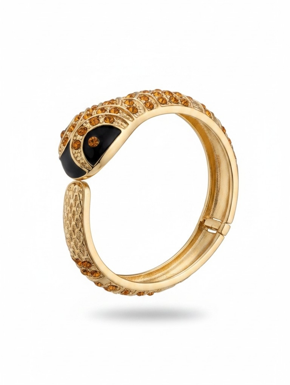 NWT SASSIFIED Snake Bangle Bracelet with Amber Crystals and Black Enamel